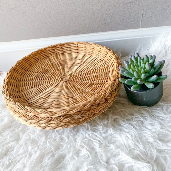 4 Boho Vintage Wicker Basket Plates